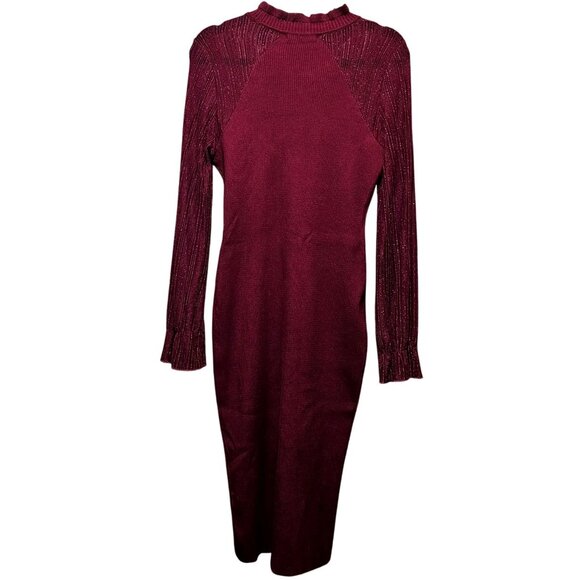 Dylan Ryan Burgundy Knit Fitted Dress With Glittery Long Sleeves XL - Picture 2 of 9